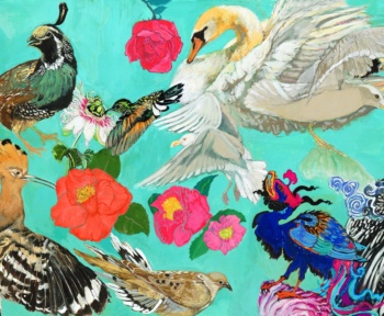 Alt="an image with various types of birds found in the poem 'the conference of the birds' the birds listed include, Simorgh and the hoopoe among others"